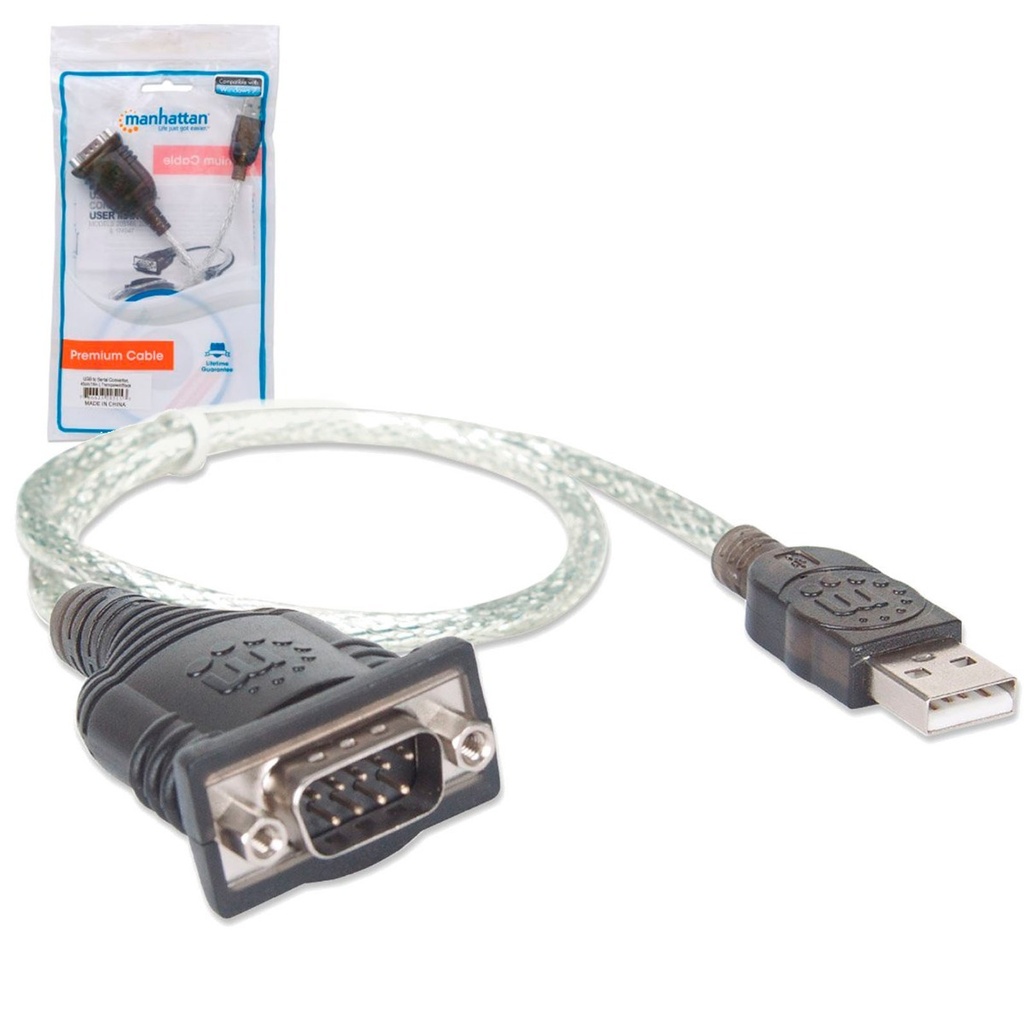 Manhattan Adaptador Serial RS-232 Macho DB9 - USB Macho, 45cm, Transparente SKU: 205153