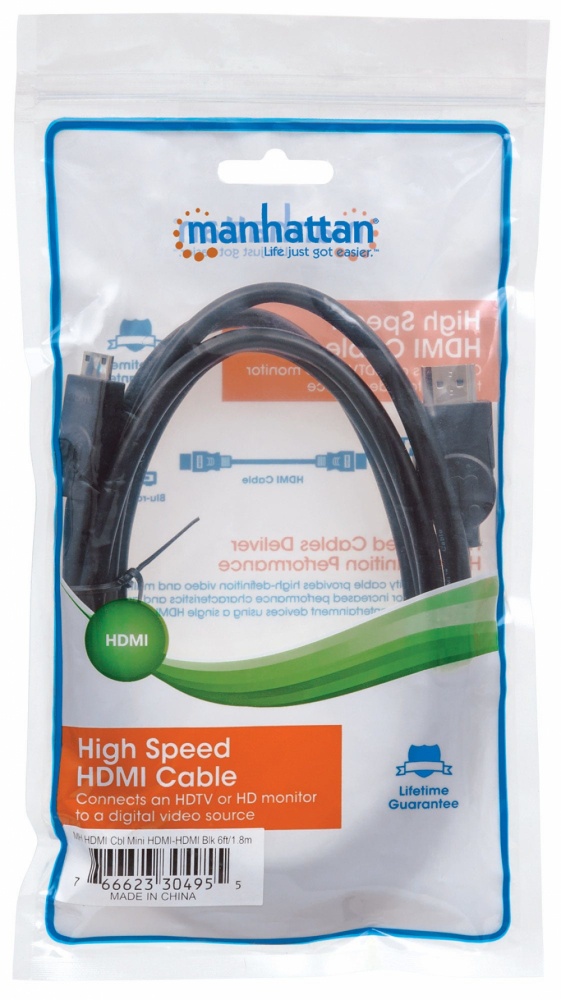 Manhattan Cable HDMI de Alta Velocidad, mini HDMI Macho - HDMI Macho, 4K, 1.8 Metros, Negro CB-261 SKU: 304955