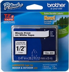 Cinta Brother TZE231 Negro en Blanco, 12mm x 8m SKU: TZE231