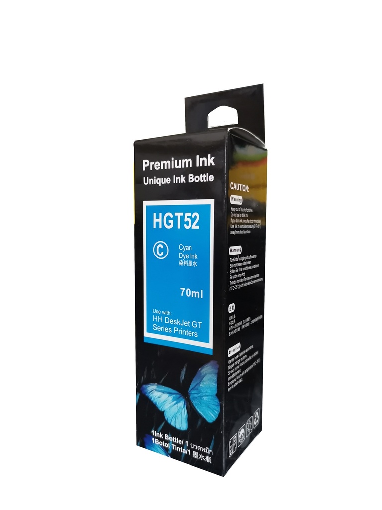 GT52 Cian Compatible Botella de Tinta HP Smart Tank 514, 517, 616, 500, 515, 519, 530, 533, 615, 618, HP Deskjet 5810, 5820, HP Ink Tank 115, 318, 319, 410, 415, 416, 418, 419, 455, 457, 450, 315/ 8,000Pag. 70ml SKU: M0H54ALCOM