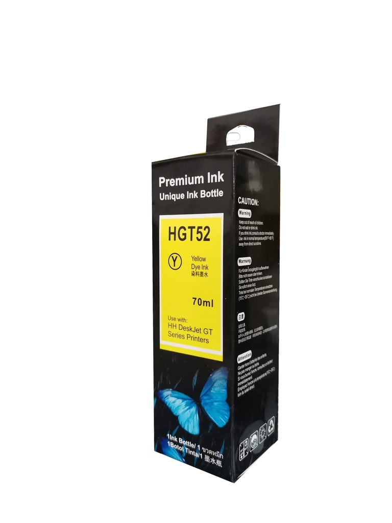 GT52 Amarillo Compatible Botella de Tinta HP Smart Tank 514, 517, 616, 500, 515, 519, 530, 533, 615, 618, HP Deskjet 5810, 5820, HP Ink Tank 115, 318, 319, 410, 415, 416, 418, 419, 455, 457, 450, 315/ 8,000 PAG 70ML SKU: M0H56ALCOM