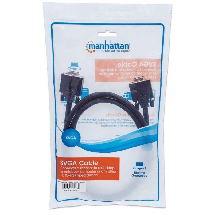 Manhattan Cable de Video para Monitor SVGA 8mm, VGA (D-Sub) Macho - VGA (D-Sub) Macho, 7.5 Metros, Negro SKU: 372978