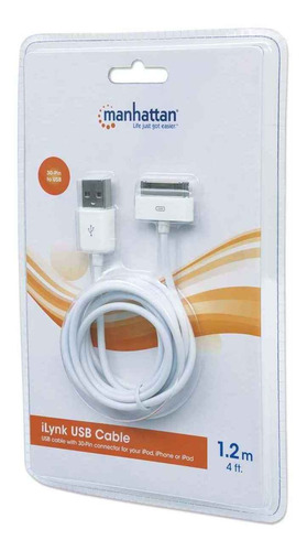 Manhattan Cable iLynk USB A Macho - 30-pin Macho, 1.2 Metros, Blanco, para iPod/iPhone SKU: 391856