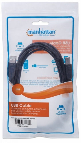 Manhattan Cable para Dispositivos USB de Alta Velocidad, USB 2.0 A Macho - USB 2.0 B Macho, 3 Metros, Negro CB-232 SKU: 333382