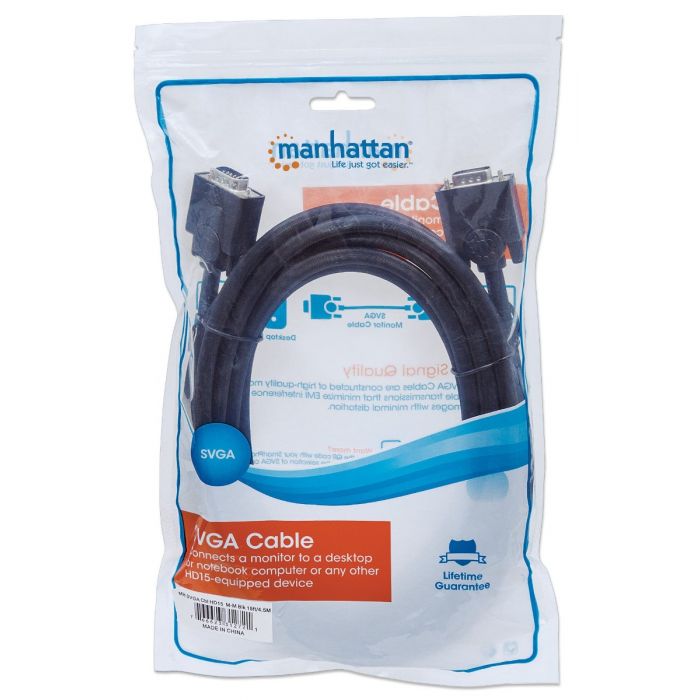 Manhattan Cable para Monitor SVGA 5mm, VGA (D-Sub) Macho - VGA (D-Sub) Macho, 1.8 Metros, Negro SKU: 371315