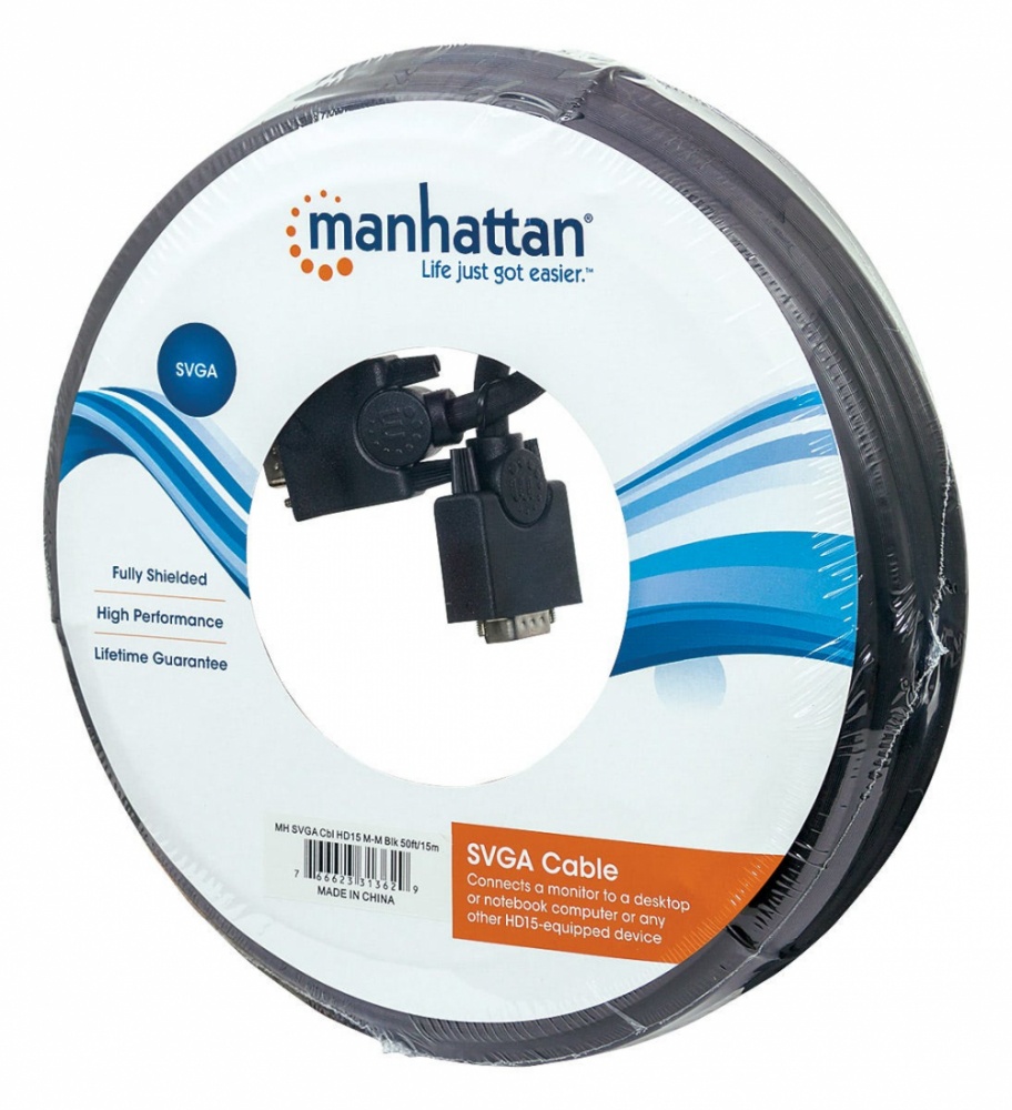 Manhattan Cable para Monitor SVGA 8mm, VGA (D-Sub) Macho - VGA (D-Sub) Macho, 15 Metros, Negro SKU: 313629