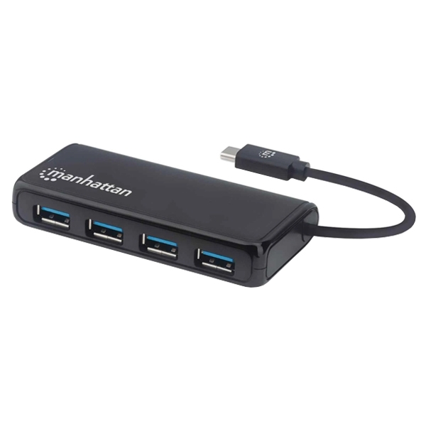 Manhattan Hub USB-C 3.2 Macho - 4x USB 3.2 Hembra, 5000 Mbit/s, Negro SKU: 164924