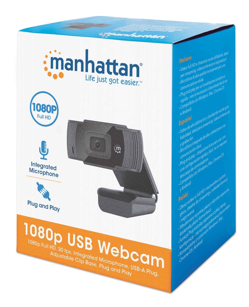 Manhattan Webcam 462006, 2MP, 1920 x 1080 Pixeles, USB 2.0, Negro camara web SKU: 462006