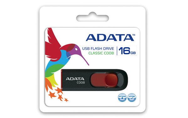 Memoria USB Adata C008, 16GB, USB 2.0, Negro/Rojo RAM-4078 SKU: AC008-16G-RKD