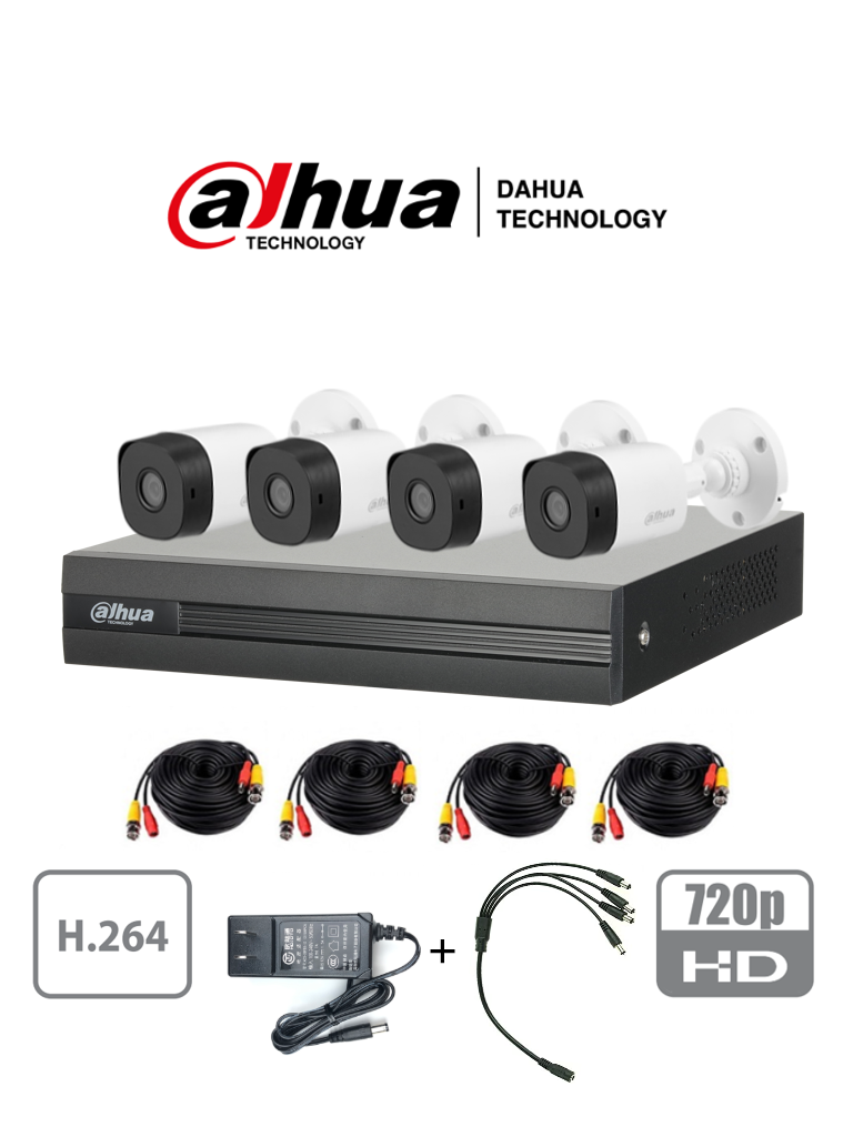 DAHUA COOPER XVR1B04KITII - Kit de 4 Canales de 2 Megapixeles/ 4 Camaras B2A21 Metalicas / DVR de 4 Canales H265+ 1080p Lite/ 1 Ch IP Adicional/ IR 20M / Accesorios SKU: DAD1340033