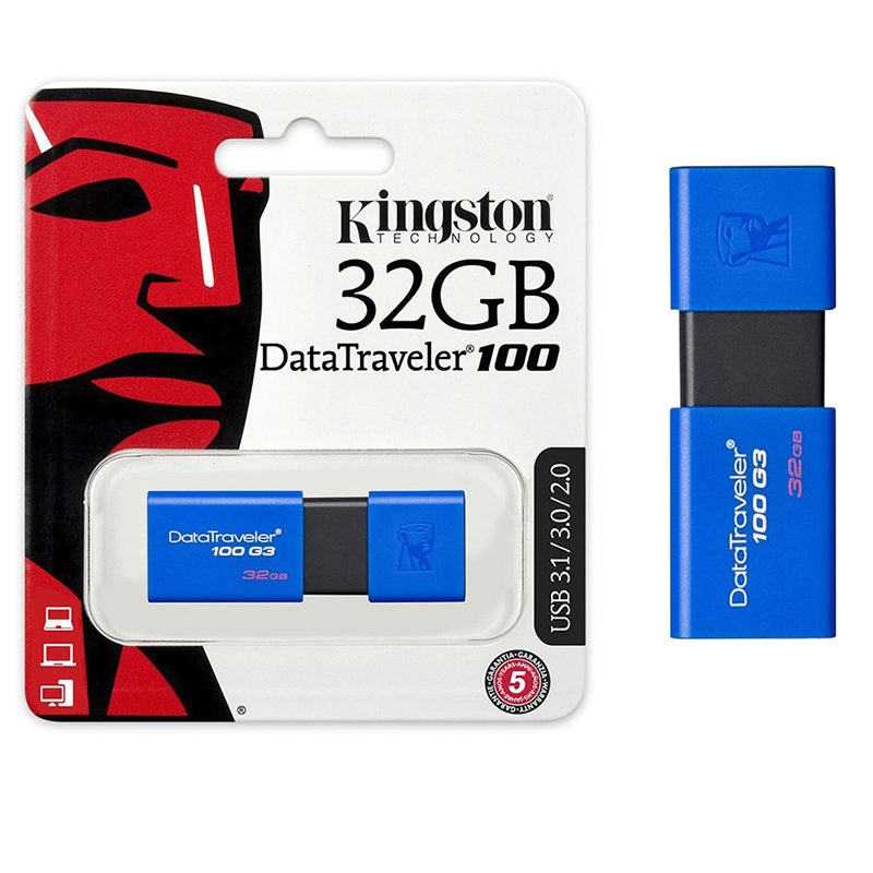 Memoria USB Kingston DataTraveler 100 G3, 32GB, USB 3.1, Lectura 100MB/s, Azul SKU: KC-U7132-6UB