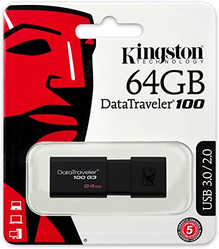 Memoria USB Kingston DataTraveler 100 G3, 64GB, USB 3.0, Lectura 100MB/s, Negro SKU: DT100G3/64GB