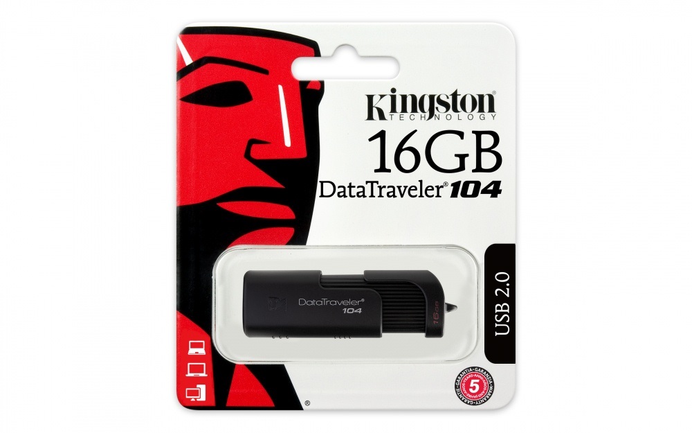 Memoria USB Kingston DataTraveler 104, 16GB, USB 2.0, Negro SKU: DT104/16GB