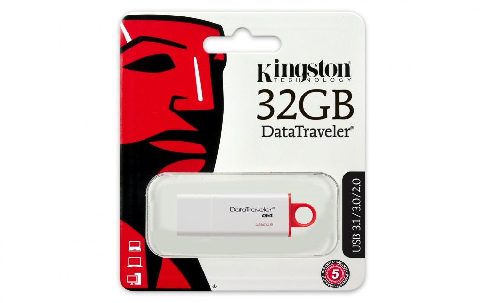 Memoria USB Kingston DataTraveler I G4, 32GB, USB 3.0, Blanco/Rojo SKU: DTIG4/32GB