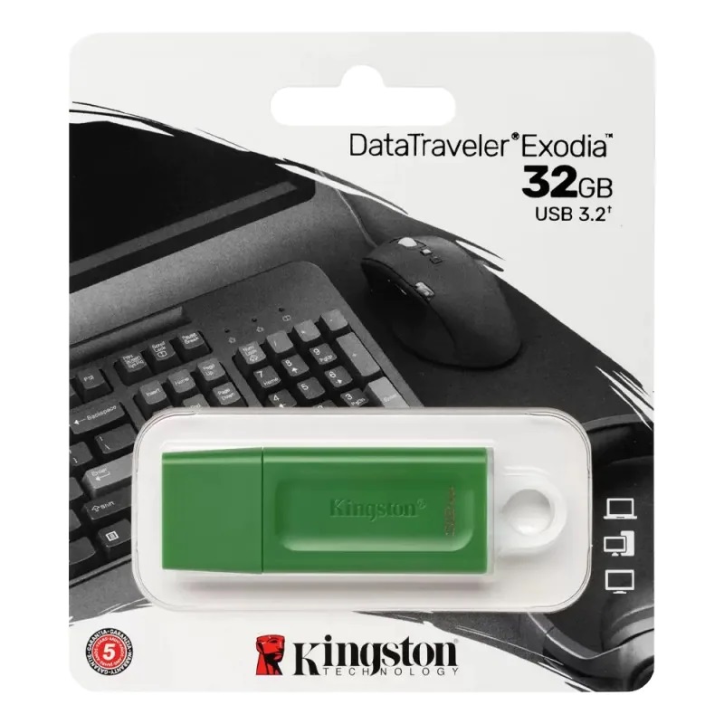 Memoria USB Kingston Technology, 32GB, USB 3.2, Verde SKU: KC-U2G32-7GG