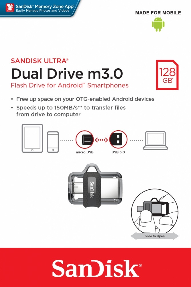 Memoria USB SanDisk Ultra Dual Drive M3.0, 128GB, USB 3.0, Lectura 150MB/s, Gris SKU: SDDD3-128G-G46