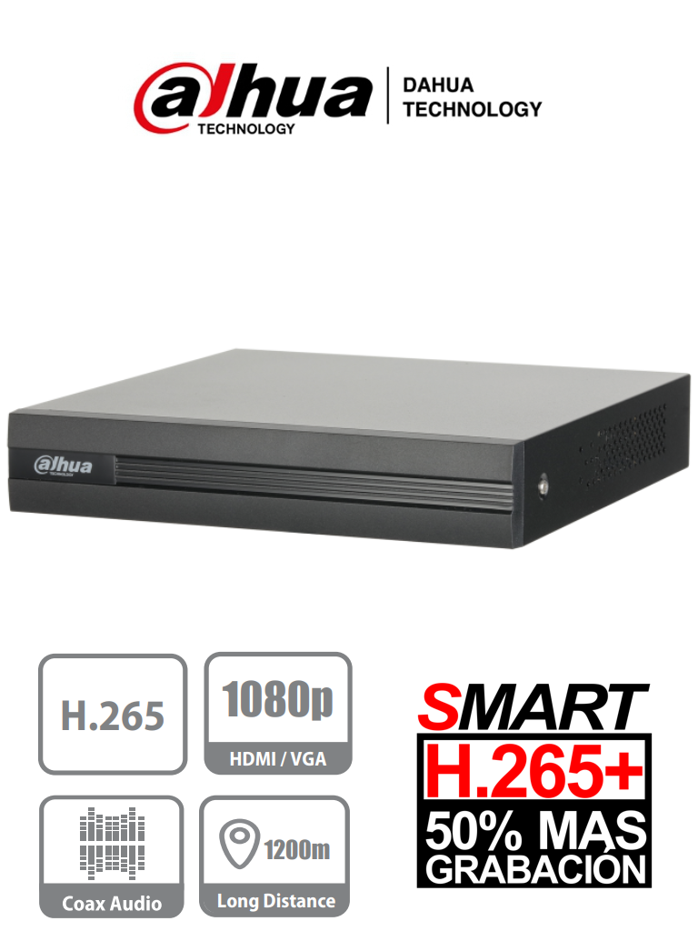 DVR DAHUA Cooper XVR1B04 / 4 Canales HDCVI Pentahibrido 1080P Lite, 720P/H265/1 CH IP Adicional,  Sata Hasta 6TB/P2P/Smart Audio HDCVI SKU: DAD498007