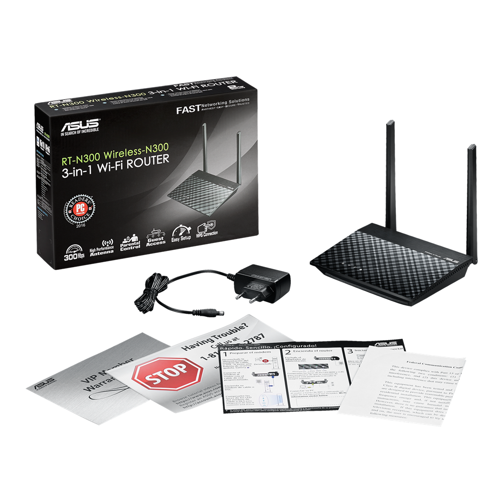 Router ASUS Fast Ethernet RT-N300 B1, Inalámbrico, 300 Mbit/s, 4x RJ-45, 2.4GHz, con 2 Antenas Externas SKU: RT-N300 B1