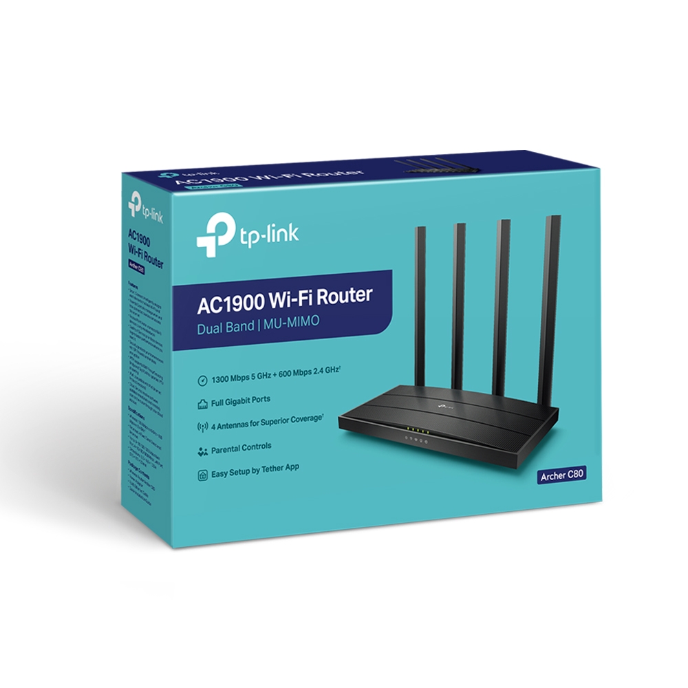 Router Balanceador de Carga TP-Link Gigabit Ethernet de Banda Dual MU-MIMO Firewall Archer C80 con OneMesh, Inalámbrico, 1300Mbit/s, 5x RJ-45, 2.4/5GHz, 4 Antenas Externas SKU: ARCHER C80