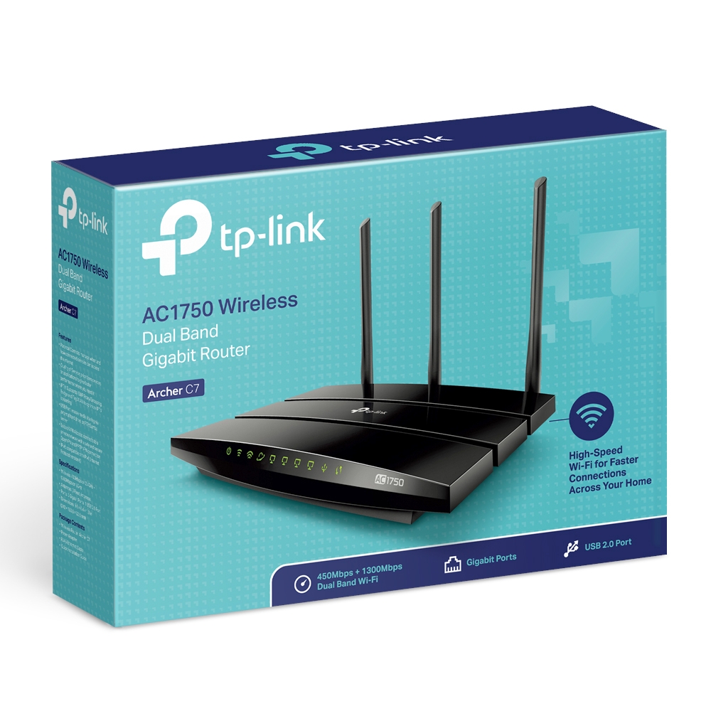 Router TP-Link Gigabit Ethernet de Banda Dual AC1750 ARCHER C7, Inalámbrico, 1300Mbit/s, 5x RJ-45, 2.4/5GHz, con 3 Antenas Internas y 3 Antenas Desmontables de 5dBi SKU: ARCHER C7