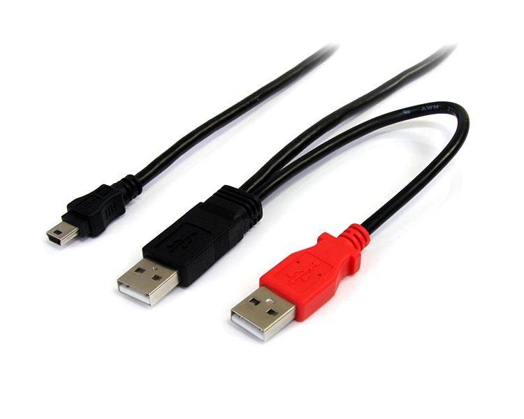 StarTech Cable en Y para Discos Duros Externos, 2x USB A Macho - 1x mini USB B Macho, 1.8 Metros Negro SKU: USB2HABMY6