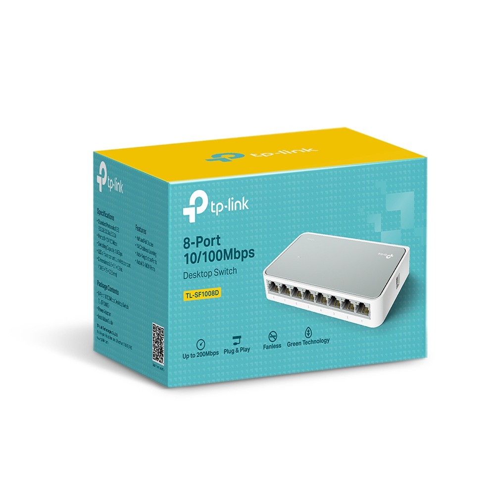 Switch TP-Link Fast Ethernet TL-SF1008D, 10/100Mbps, 1.6Gbit/s, 8 Puertos, 1000 Entradas – No Administrable SKU: TL-SF1008D