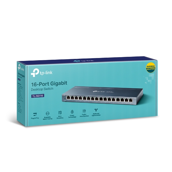 Switch TP-Link Gigabit Ethernet TL-SG116, 16 Puertos Ethernet 10/100/1000Mbps, 32Gbit/s, 8000 Entradas - No Administrable SKU: TL-SG116