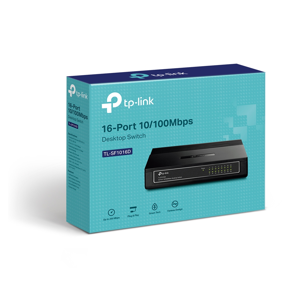 Switch TP-Link TL-SF1016D, 10/100Mbps, 3.2Gbit/s, 16 Puertos, 1000 Entradas – No Administrable SKU: TL-SF1016D