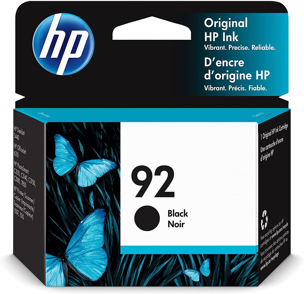 HP 92 Negro Original 
Cartucho de Tinta HP92 HP Photosmart 5440, 5440V, 5440XI, C3135, C3140, C3150, C3180, 7850 1507, 1510, 1510V, 1510XI, 6310, 6310V, 6310XI 220Pag. 5ml. SKU: C9362WL