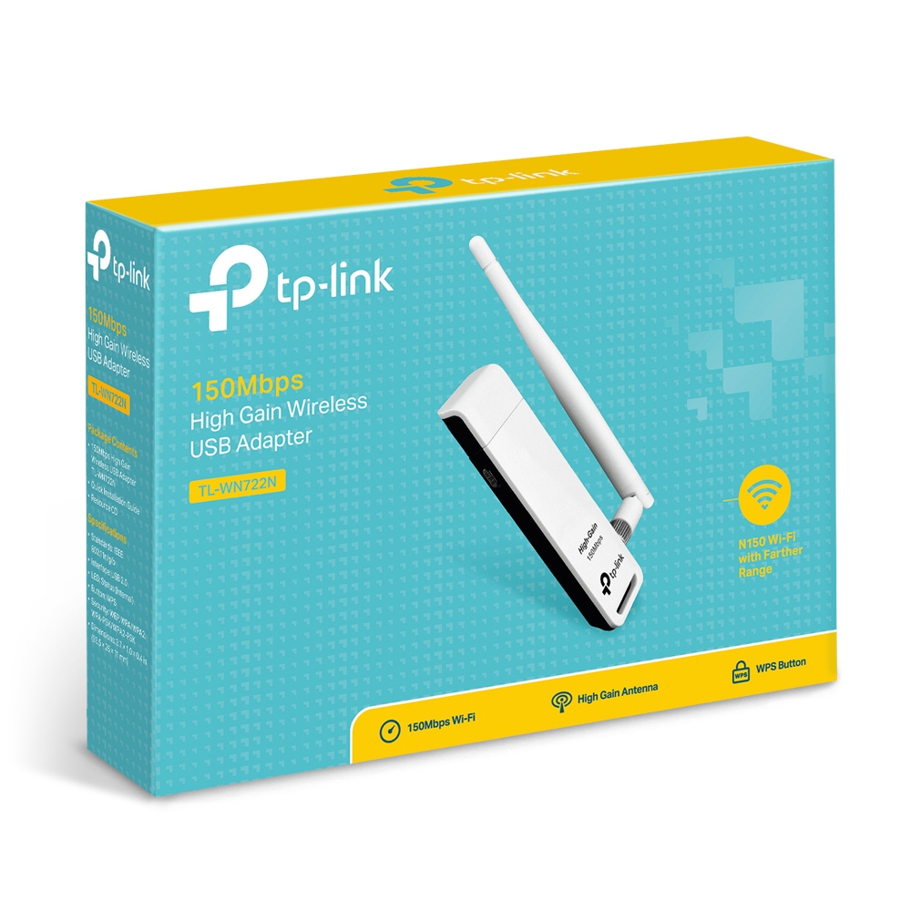 TP-Link Adaptador de Red USB TL-WN722N, Inalámbrico, 2.4 - 2.4835 GHz, con Antena de 4dBi NIC-799 SKU: TL-WN722N