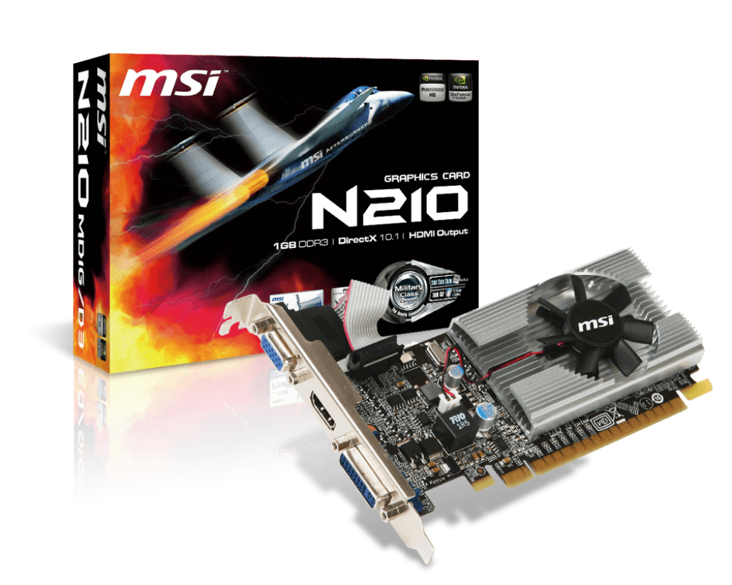 Tarjeta de Video MSI GeForce 210, 1GB GDDR3, DVI, VGA, HDCP, PCI Express 2.0 SKU: N210-MD1G/D3