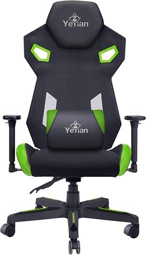 Yeyian Silla Gamer Drakkar, hasta 150Kg, Negro/Verde Descansabrazos 2D  SKU: YFC-ECFL-01-GR