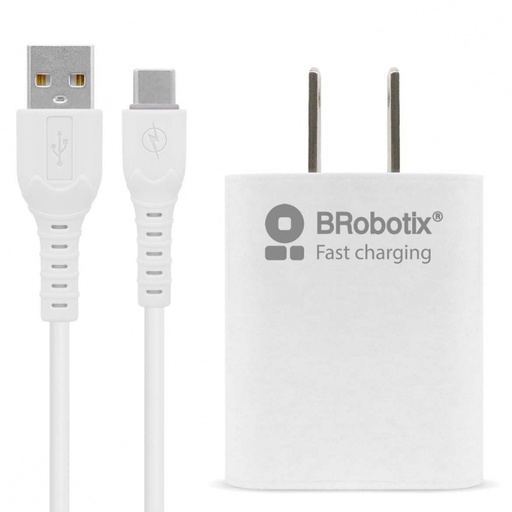 [6001318] BRobotix Cargador de Pared 6001318, 5V, 1x USB-A, Blanco ― incluye Cable USB A - USB C SKU: 6001318