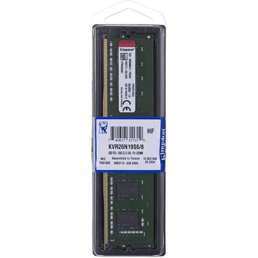 [KVR26N19S6/8] Memoria RAM Kingston ValueRAM DDR4, 2666MHz, 8GB, Non-ECC, CL19, x16 Single Rank SKU: KVR26N19S6/8