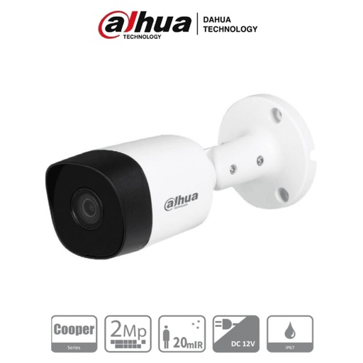 Cámara Dahua Cooper B2A21, Bullet, HDCVI 1080P, 100°, Lente 2.8 MM, IR de 20 MTS, IP67, DAH-DHT0290065