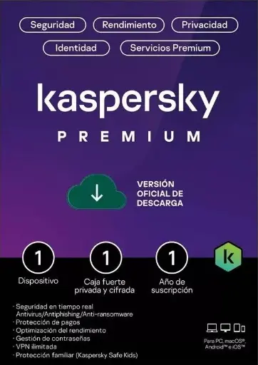 [KL1047ZDAFS] Kaspersky Premium (Total Security) 1 Dispositivo, 1 Año, Windows/Mac ― Producto Digital Descargable SKU: KL1047ZDAFS