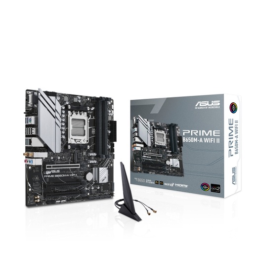 Tarjeta Madre ASUS Micro ATX PRIME B650M-A WIFI ll, S-AM5, B650, HDMI, VGA, DisplayPort DDR5 para AMD Motherboard 4 x DIMM, Max. 192GB, RAM DDR5, Sop. Gen. 9na, 8va, 7ma. Micro ATX MB-1252 SKU: PRIME B650M-A WIFI ll