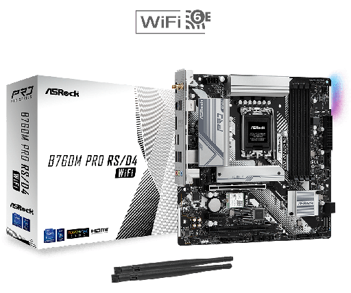 [B760M Pro RS/D4 WiFi] Tarjeta Madre ASROCK Micro ATX B760M Pro RS/D4 WiFi, HDMI, DisplayPort, S-1700, Intel B760, HDMI, Máx.128GB, 4 x DDR4, para Intel Motherboard Gen. 12va, 13va, 14va, Micro ATX, MB-1342 SKU: B760M Pro RS/D4 WiFi