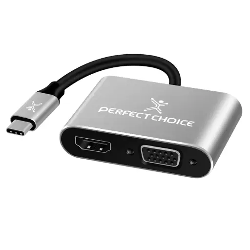 [PC-101284] Perfect Choice Adaptador USB C Macho - HDM1/VGA Hembra, Plata/Negro AC-9380 SKU: PC-101284