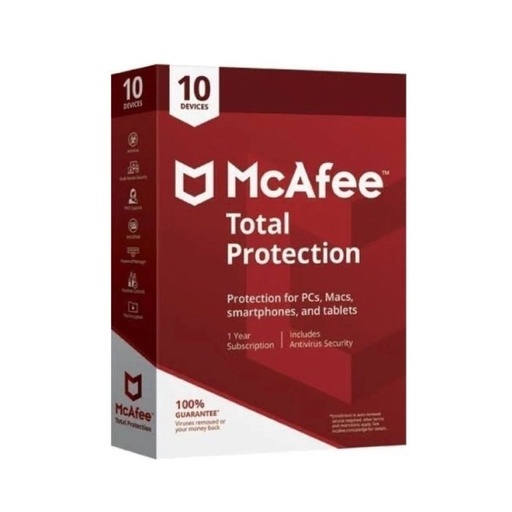 Antivirus McAfee Total Protection, 10 Dispositivos 1 año