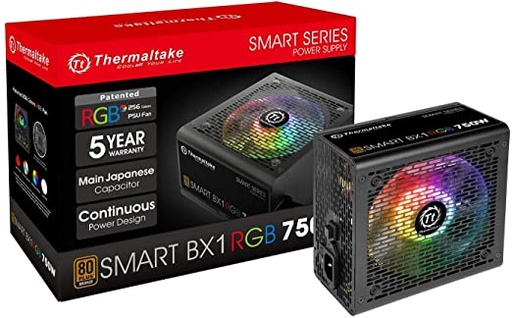 Fuente de Poder Thermaltake Smart BX1 RGB 80 PLUS Bronze, 20+4 pin ATX, 120mm, 750W SKU: PS-SPR-0750NHFABU-1