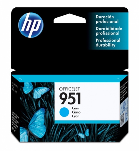 [CN050AL] HP 951 Cian Original Cartucho de Tinta HP951 HP Officejet Pro 251DW/276DW/8100/8600/8610/8620 8.5ml SKU:  CN050AL