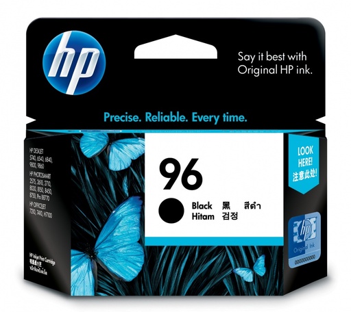 [C8767WL] 
HP 96 Negro Original Cartucho de Tinta HP96 HP Photosmart 8450, 8150, 2710 y 2610, impresoras HP Officejet 7410 y 7310, impresoras HP Deskjet 6840, 6540, 6520 y 5740 860Pag. 21ml SKU: C8767WL