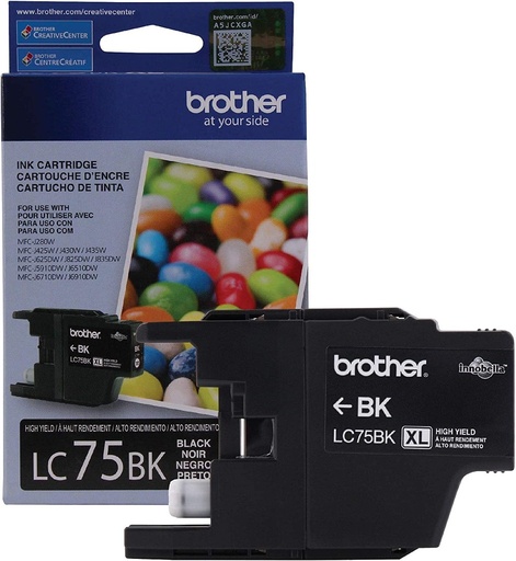 [LC75BK] LC75BK XL Negro Original Cartucho de Tinta Brother LC-75BK MFC-J280W, MFC-J425W, MFC-J430w, MFC-J435W, MFC-J5910DW, MFC-J625DW, MFC-J6510DW, MFC-J6710DW, MFC-J6910dw, MFC-J825DW, MFC-J835DW 600 Páginas SKU: LC75BK