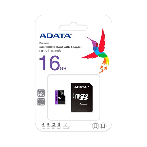 [AUSDX16GUICL10-RA1] Memoria Flash Adata, 16GB microSDHC UHS-I Clase 10, con Adaptador SKU: AUSDX16GUICL10-RA1