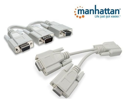 Manhattan Cable HD15 Macho - 2x HD15 Hembra, 15cm, Blanco SKU: 328302