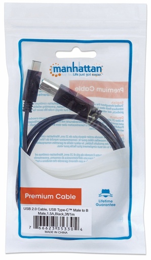 Manhattan Cable USB 2.0 B Macho - USB 2.0 C Macho, 1 Metro, Negro SKU: 353304