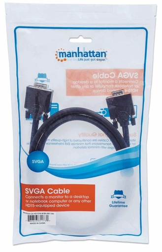 Manhattan Cable para Monitor SVGA 8mm, VGA (D-Sub) Macho - VGA (D-Sub) Macho, 1.8 Metros SKU: 311731