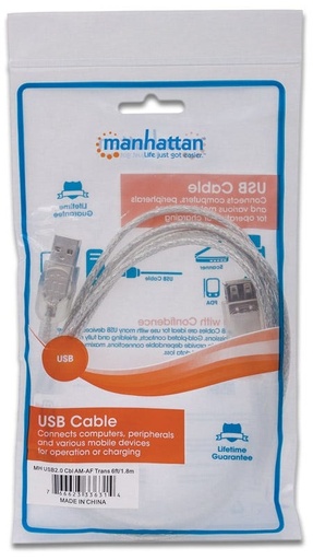 Manhattan Extensión Cable USB A Macho - USB A Hembra, 1.8 Metros, Plata SKU: 336314