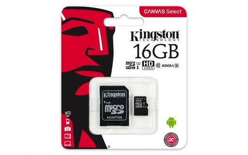 Memoria Flash Kingston Canvas Select, 16GB MicroSD UHS-I Clase 10, con Adaptador SKU: SDCS/16GB